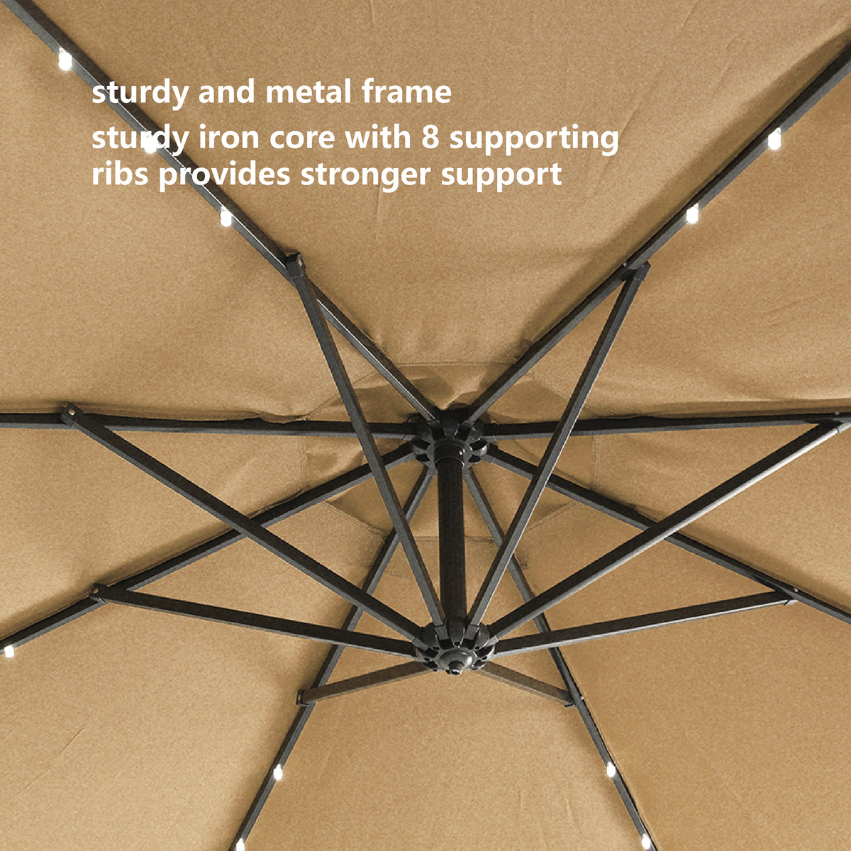 10-Foot Solar LED Patio Umbrella in Taupe