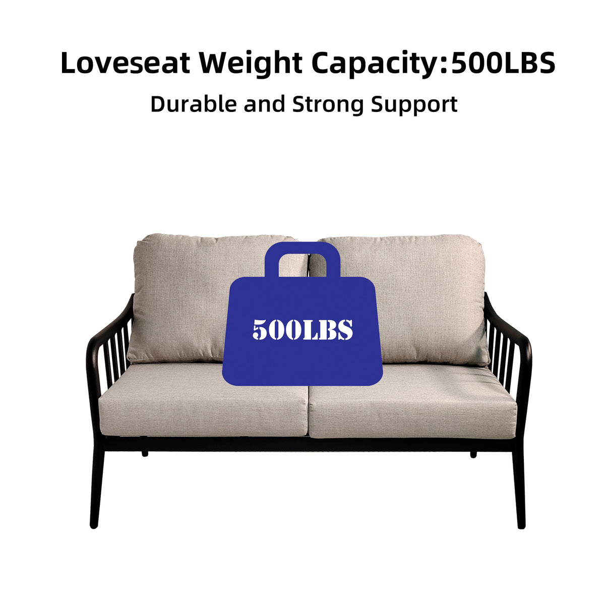 Black Aluminum Patio Loveseat Set with Marble-Look Table