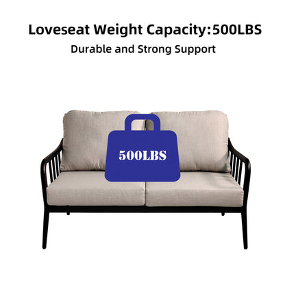 Black Aluminum Patio Loveseat Set with Marble-Look Table