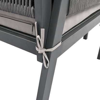 Grey Rope Patio Furniture Set with Glass Table