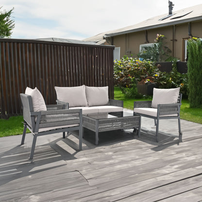 Grey Rope Patio Furniture Set with Glass Table