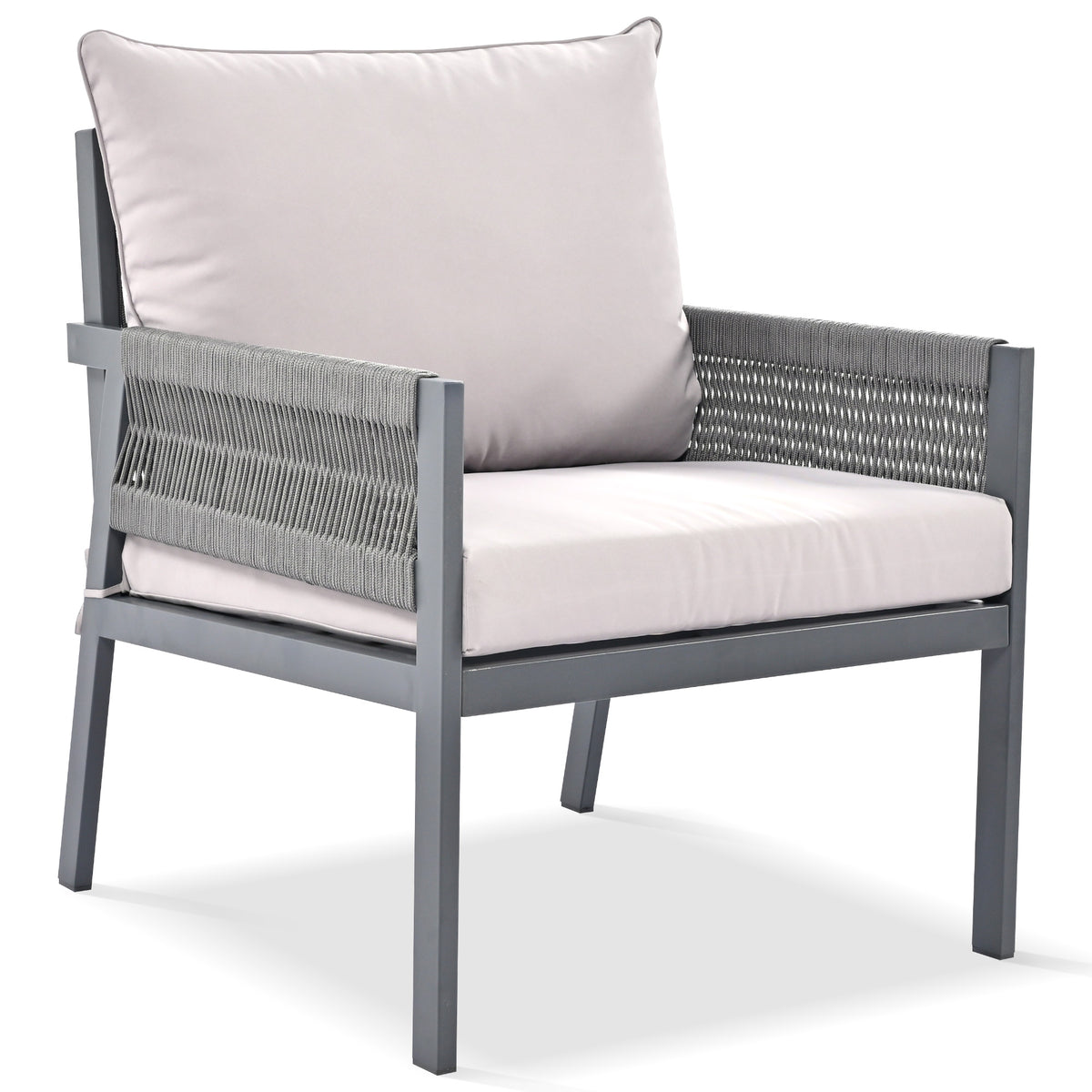 Grey Rope Patio Furniture Set with Glass Table