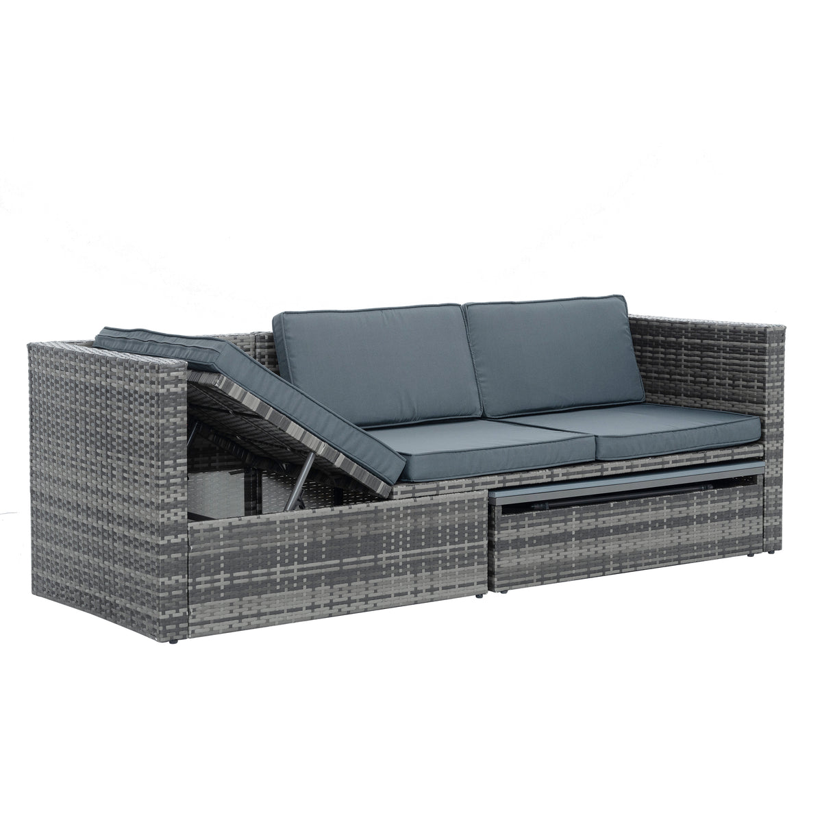 5-Piece Dark Gray Wicker Patio Set with Lift-Top Table