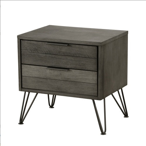 Contemporary Gray Nightstand with 2 Drawers | Acacia Wood & Metal Legs