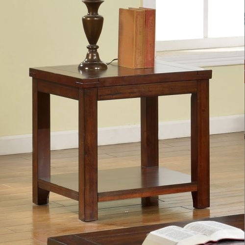Dark Cherry End Table with Open Shelf | Solid Rubberwood Living Room Side Table
