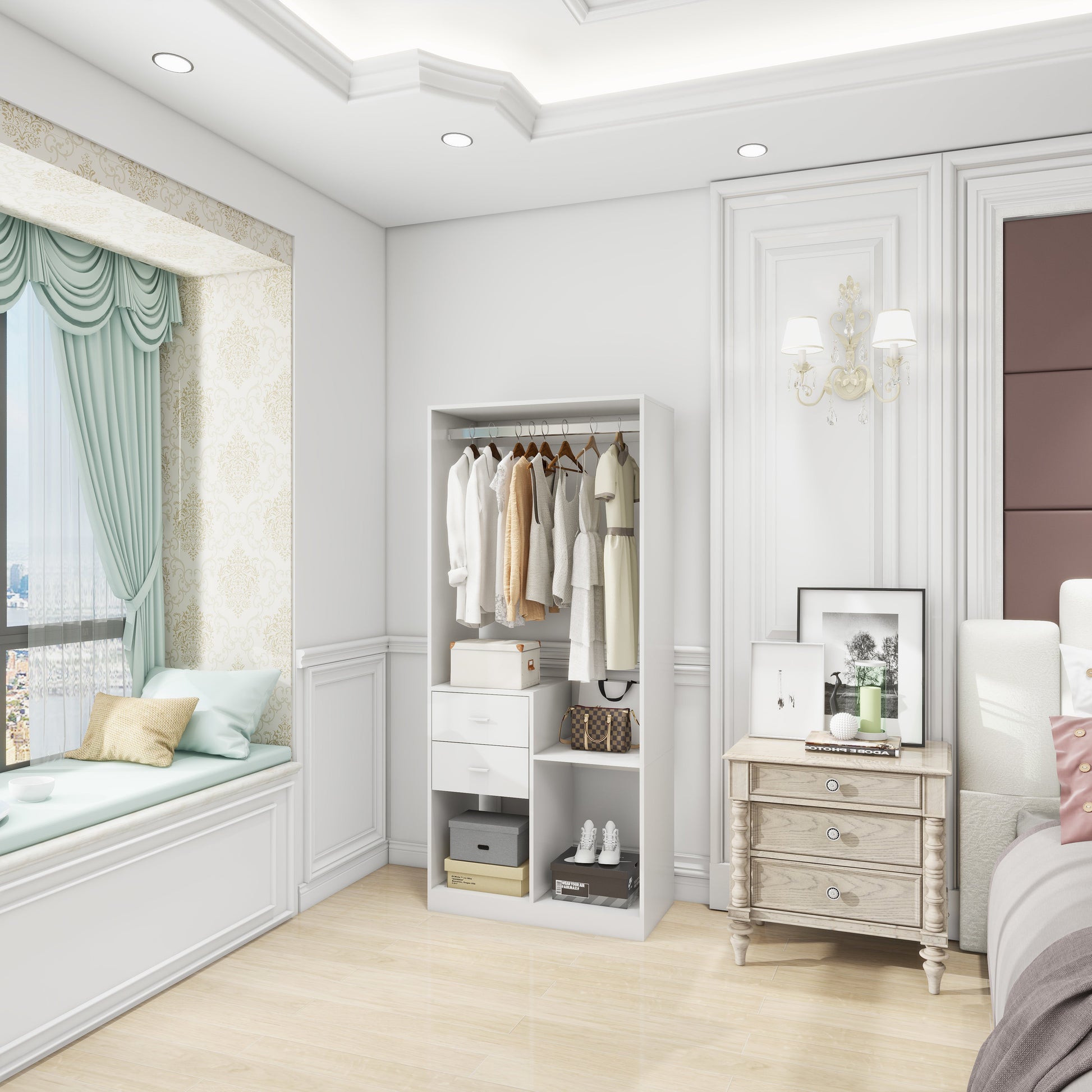 Closet Organizer System - Wooden Wardrobe - White