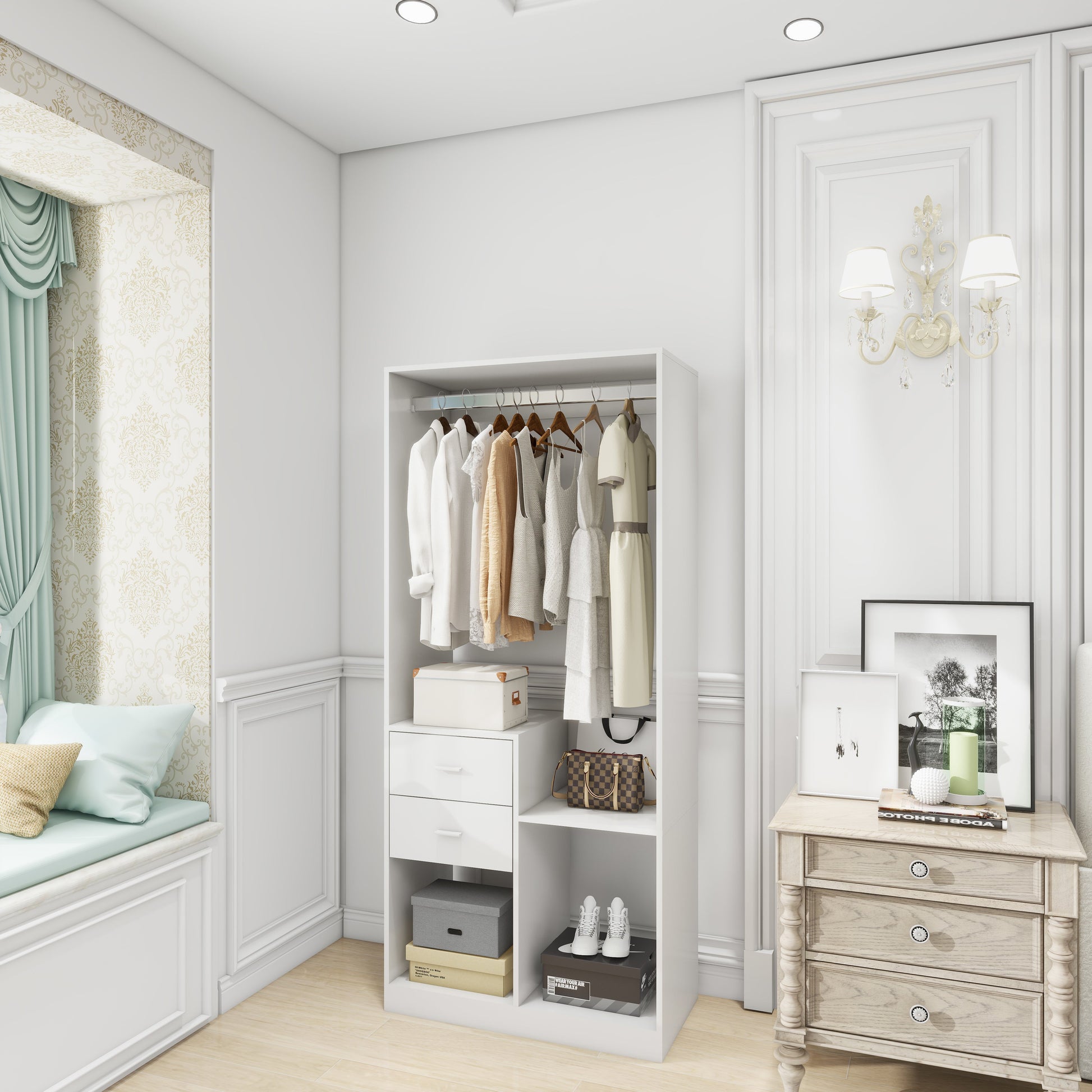 Closet Organizer System - Wooden Wardrobe - White