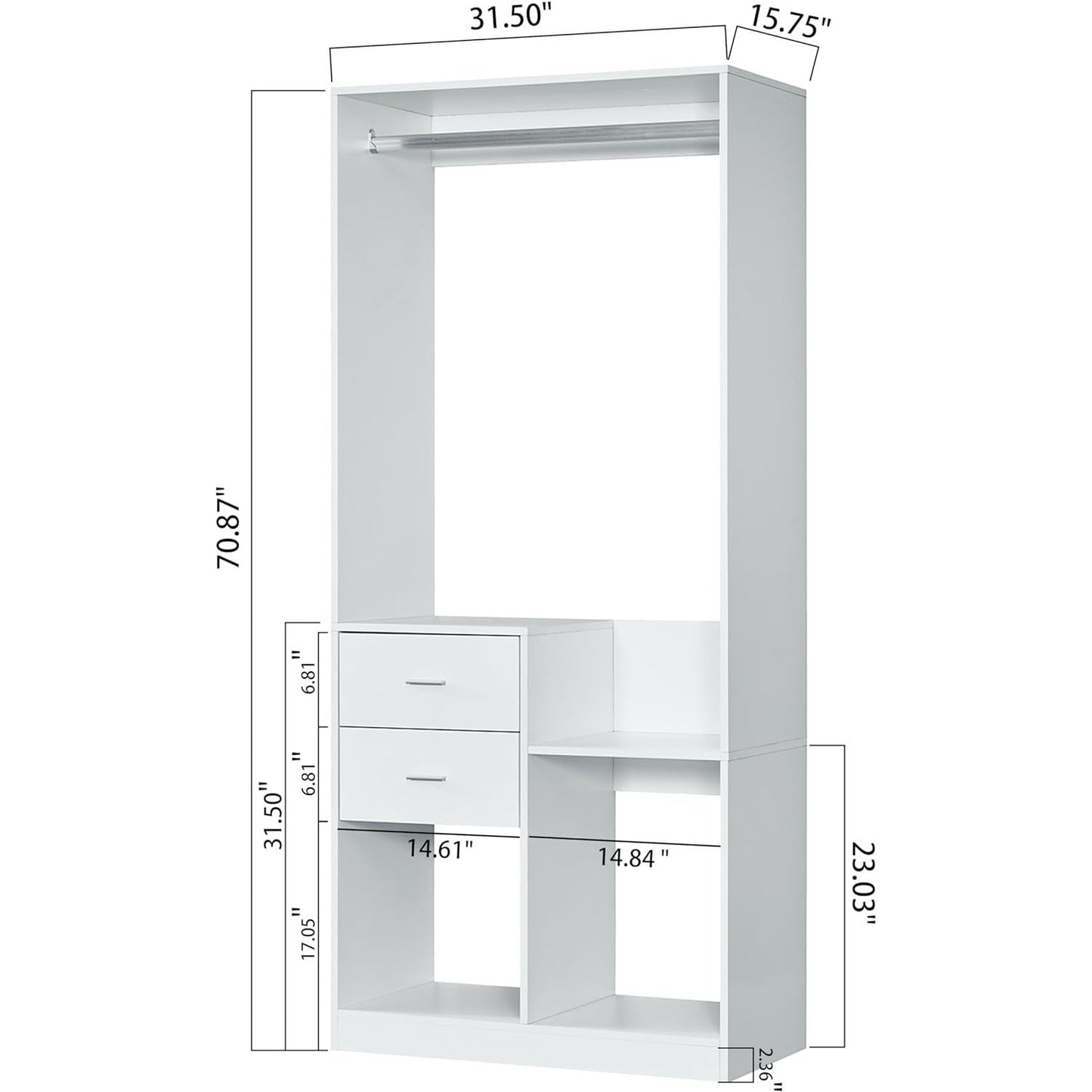 Closet Organizer System - Wooden Wardrobe - White