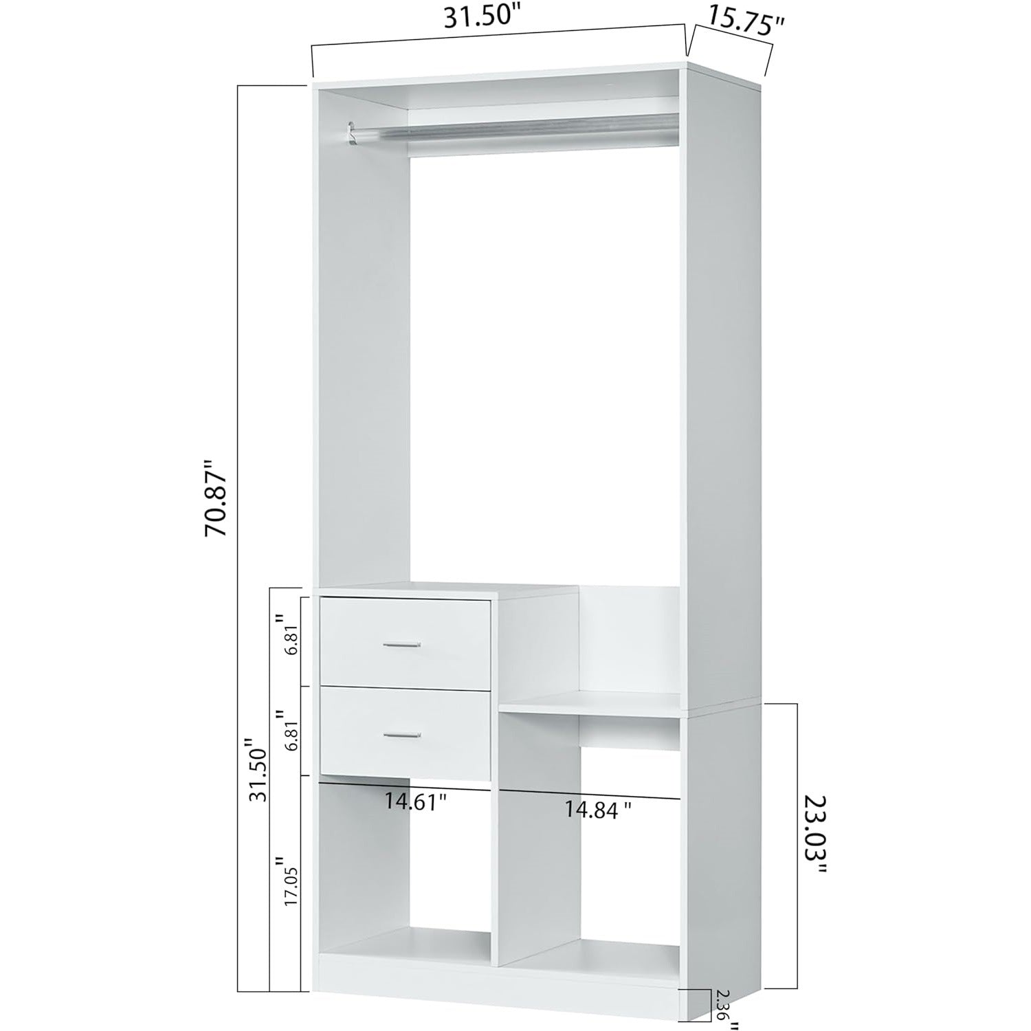 Closet Organizer System - Wooden Wardrobe - White