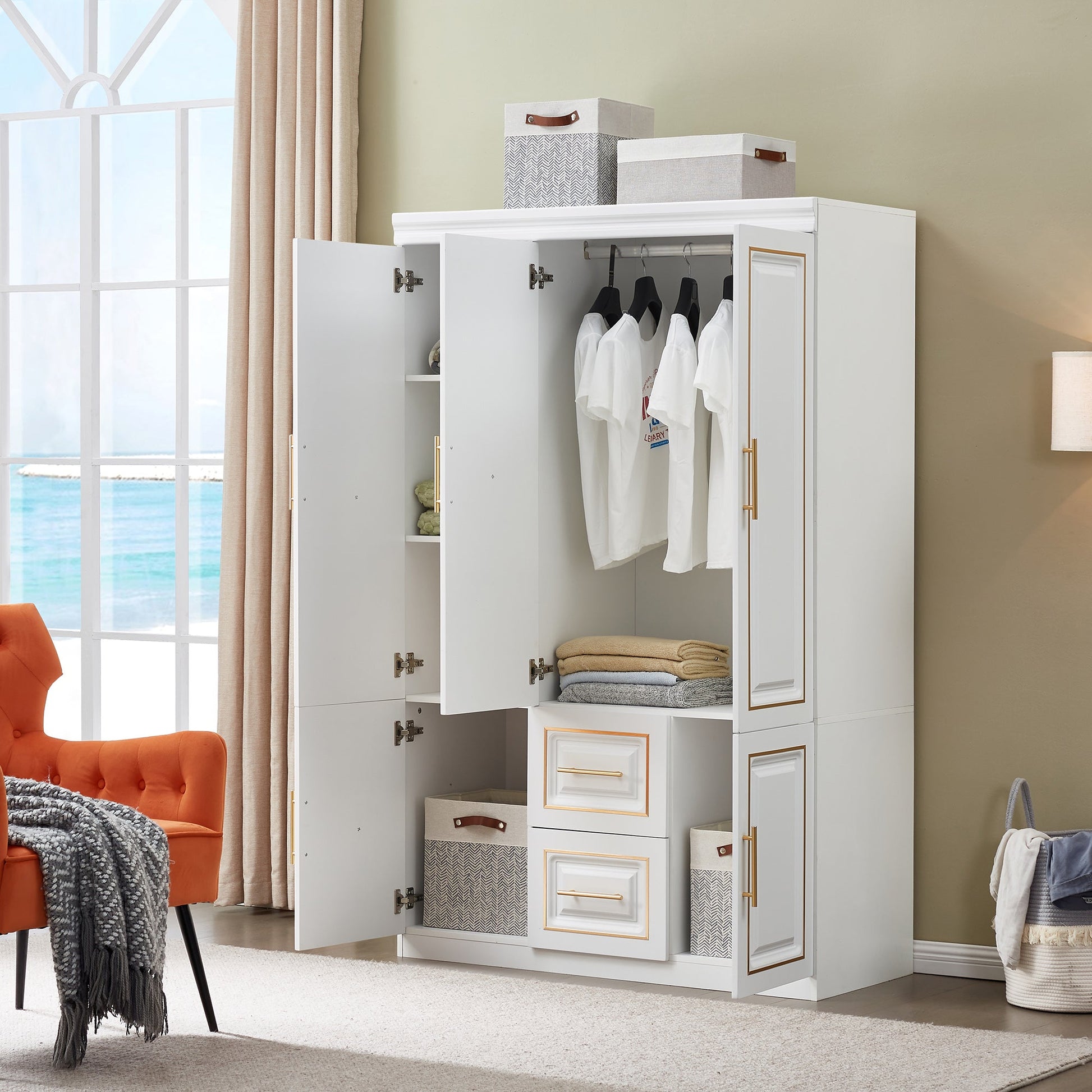 Door Bedroom Armoire Wardrobe White Freestanding Closet Cabinet