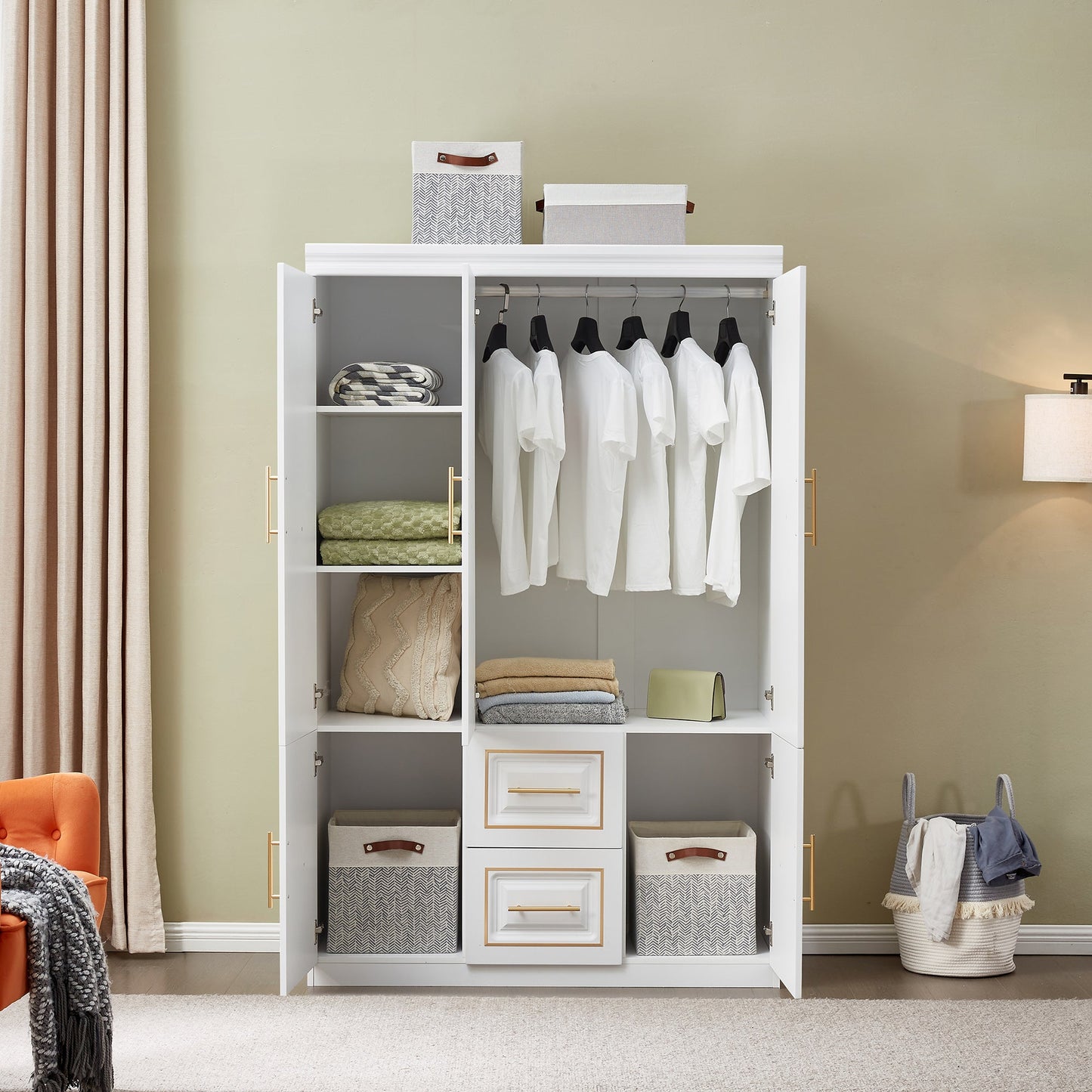 Door Bedroom Armoire Wardrobe White Freestanding Closet Cabinet
