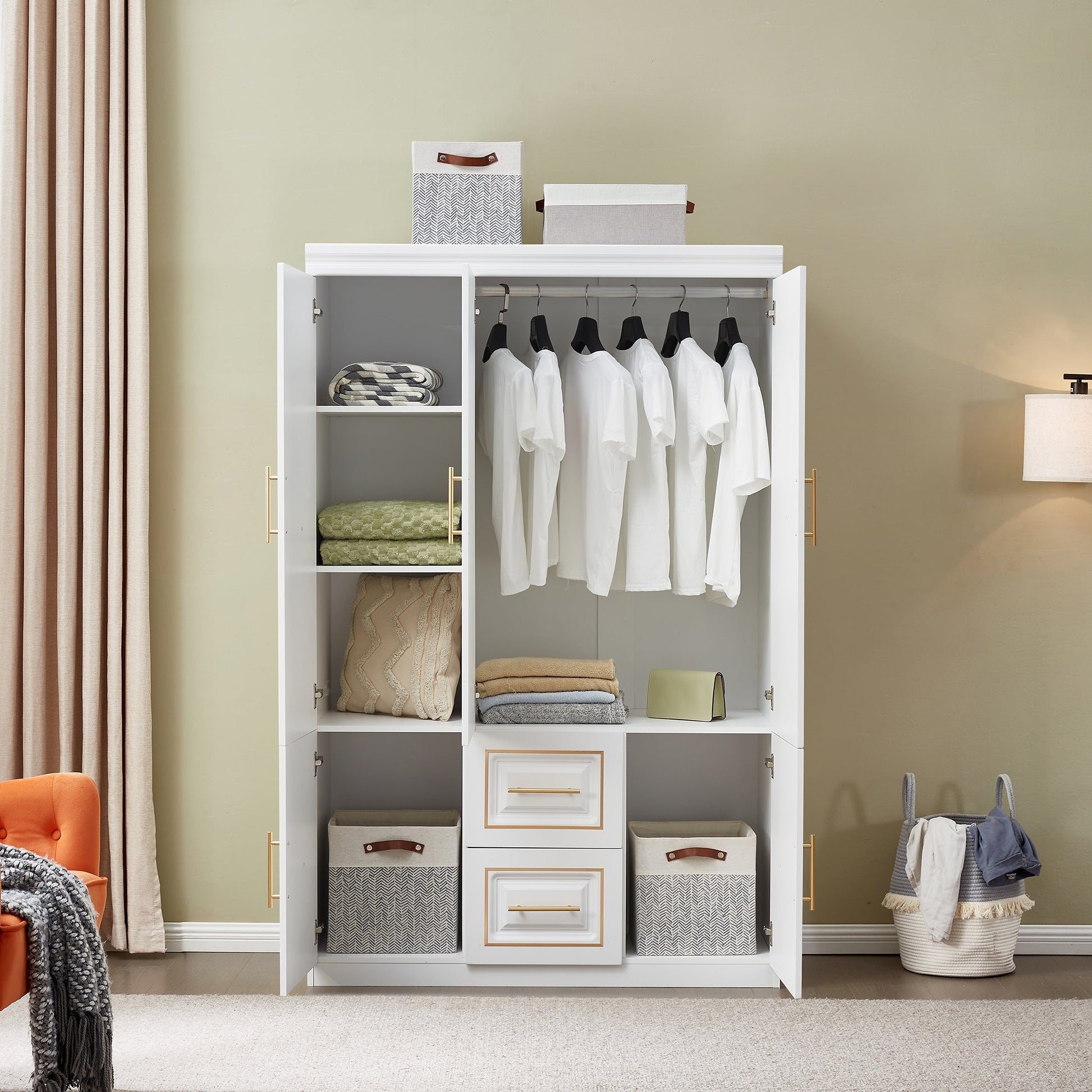 Door Bedroom Armoire Wardrobe White Freestanding Closet Cabinet