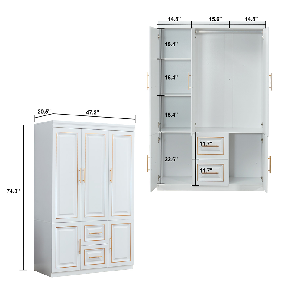 Door Bedroom Armoire Wardrobe White Freestanding Closet Cabinet