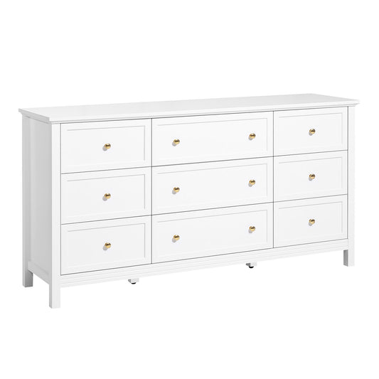 Elegant 9 Drawer Dresser - Retro Wooden Chest For Walk-In Closet - White