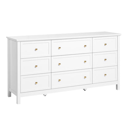 Elegant 9 Drawer Dresser - Retro Wooden Chest For Walk-In Closet - White
