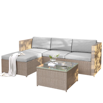 Garden Corner Sofa - Rattan Furniture Patio Set - Khaki