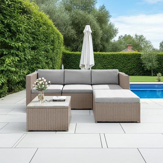 Garden Corner Sofa - Rattan Furniture Patio Set - Khaki