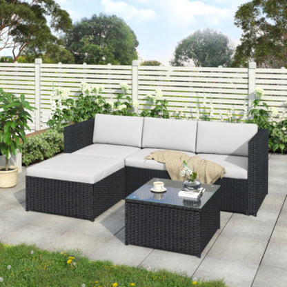 Garden Corner Sofa - Rattan Patio Corner Sofa Set - Black