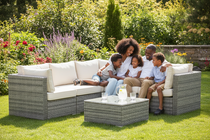 Garden Corner Sofa - Rattan Patio Corner Sofa Set - Black
