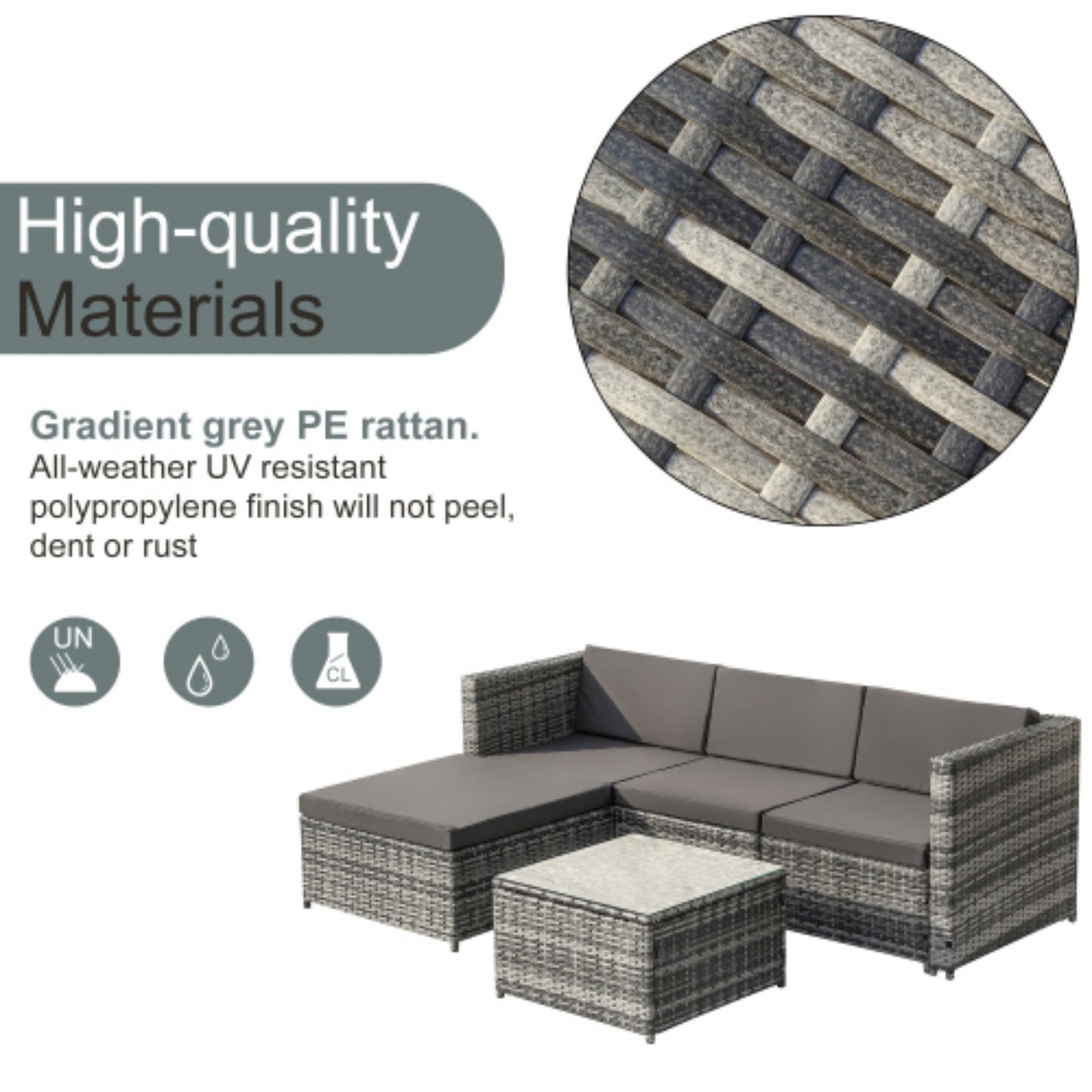 Garden Furniture Set- Patio Corner Sofa Set - Rattan Furniture - Grey