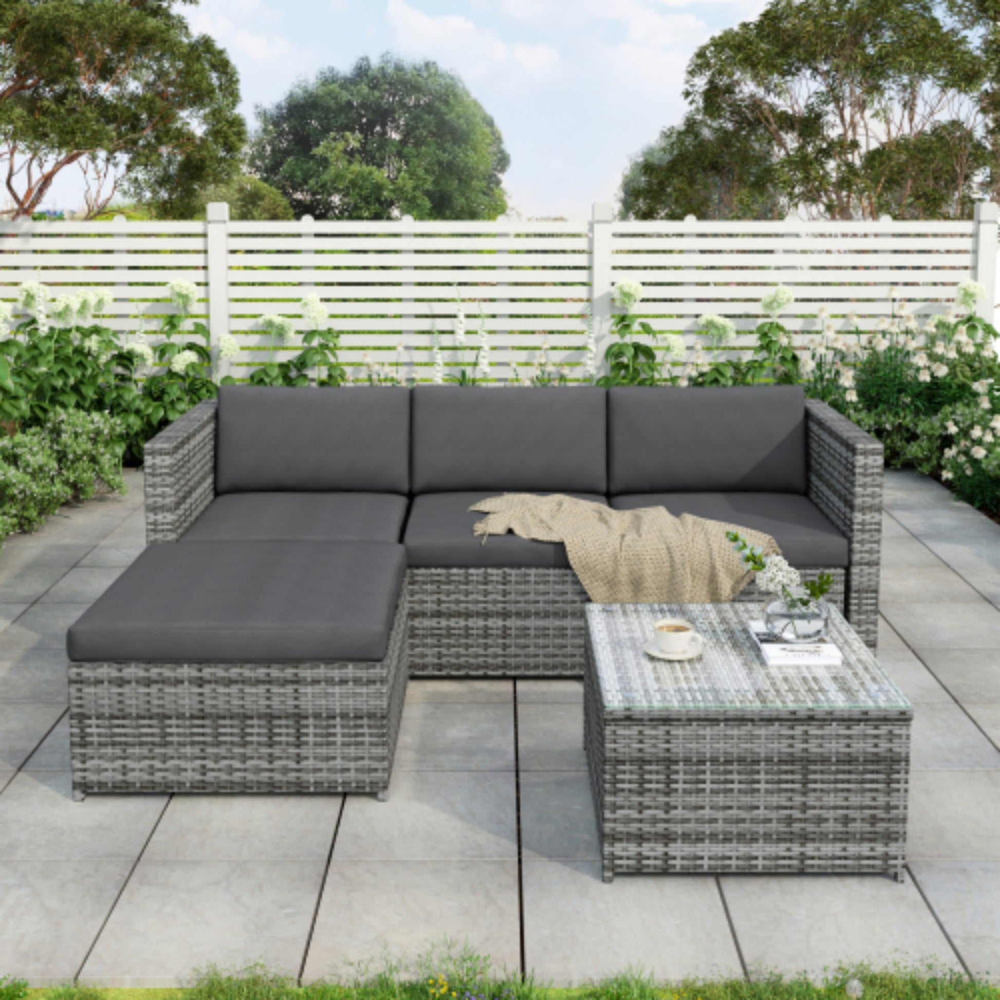 Garden Furniture Set- Patio Corner Sofa Set - Rattan Furniture - Grey