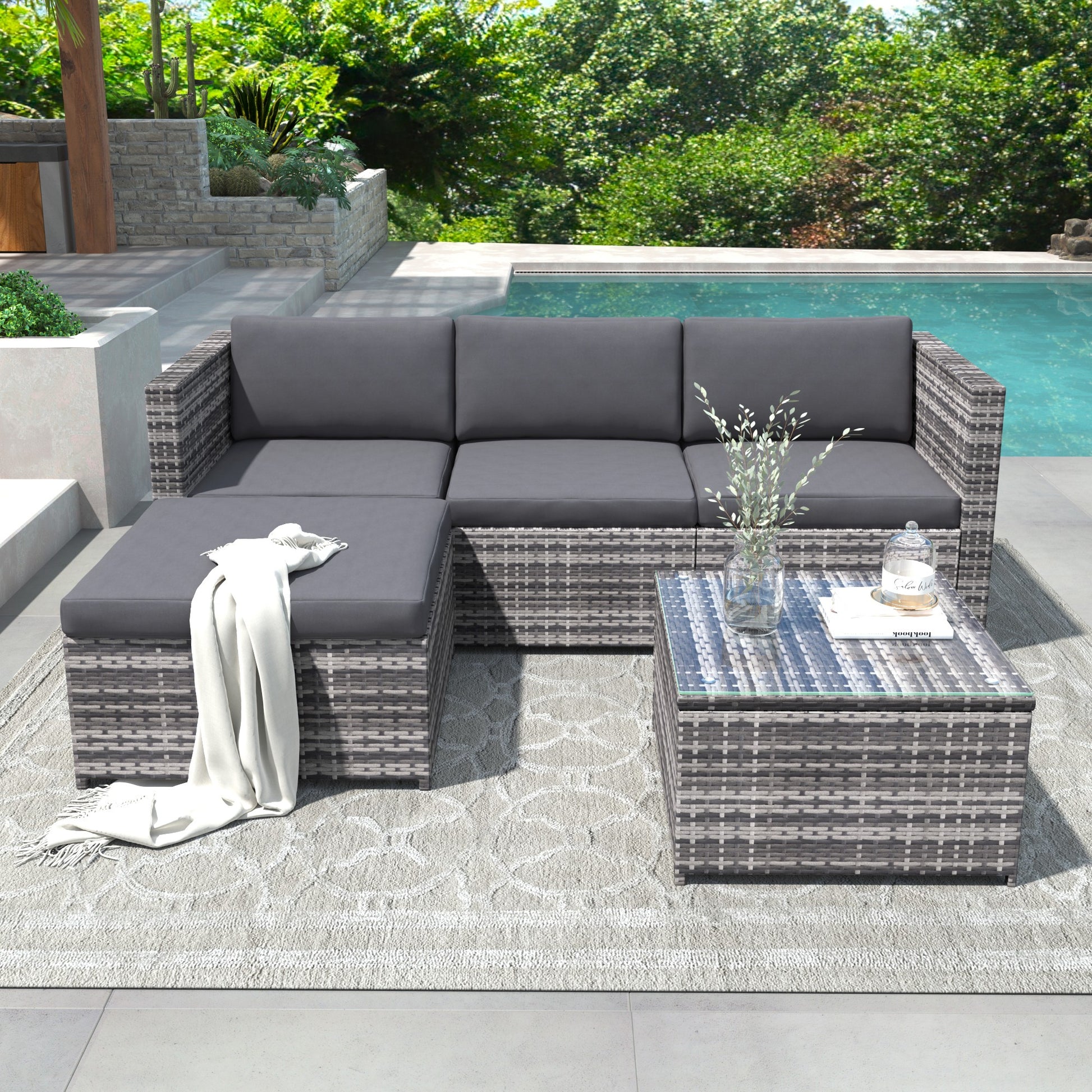 Garden Furniture Set- Patio Corner Sofa Set - Rattan Furniture - Grey
