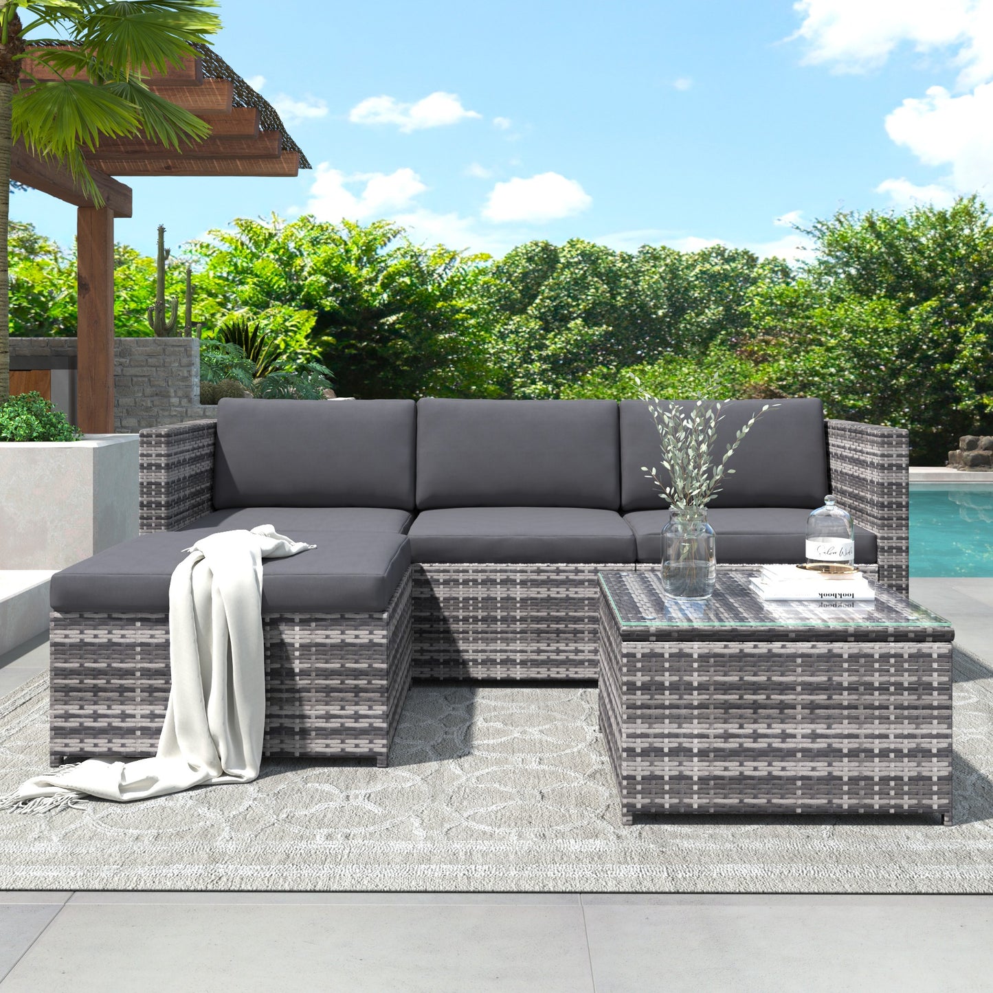 Garden Furniture Set- Patio Corner Sofa Set - Rattan Furniture - Grey