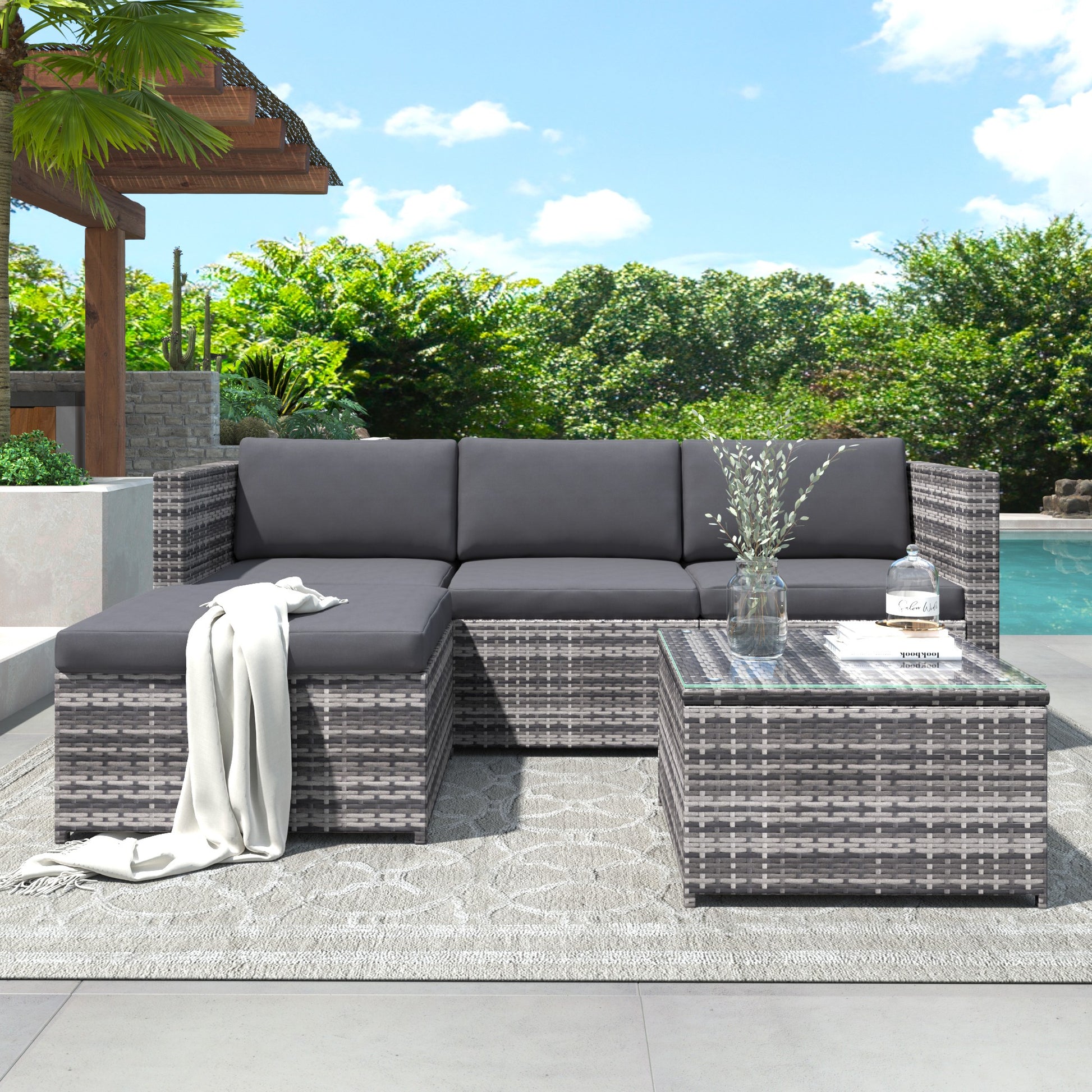 Garden Furniture Set- Patio Corner Sofa Set - Rattan Furniture - Grey