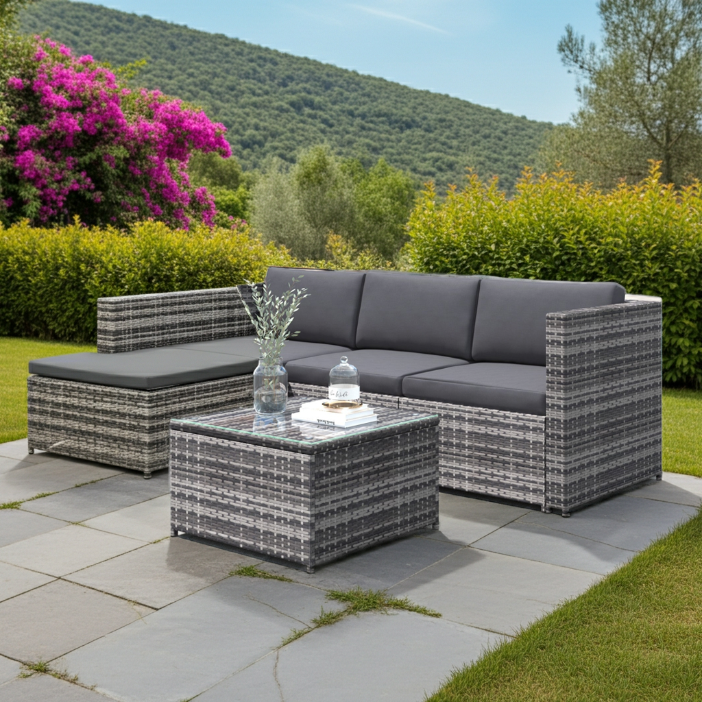 Garden Furniture Set- Patio Corner Sofa Set - Rattan Furniture - Grey