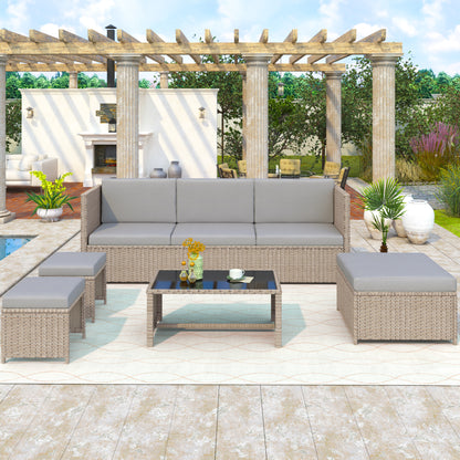Garden Lounge Set 4-6 Seater - Patio Sofa - Khaki