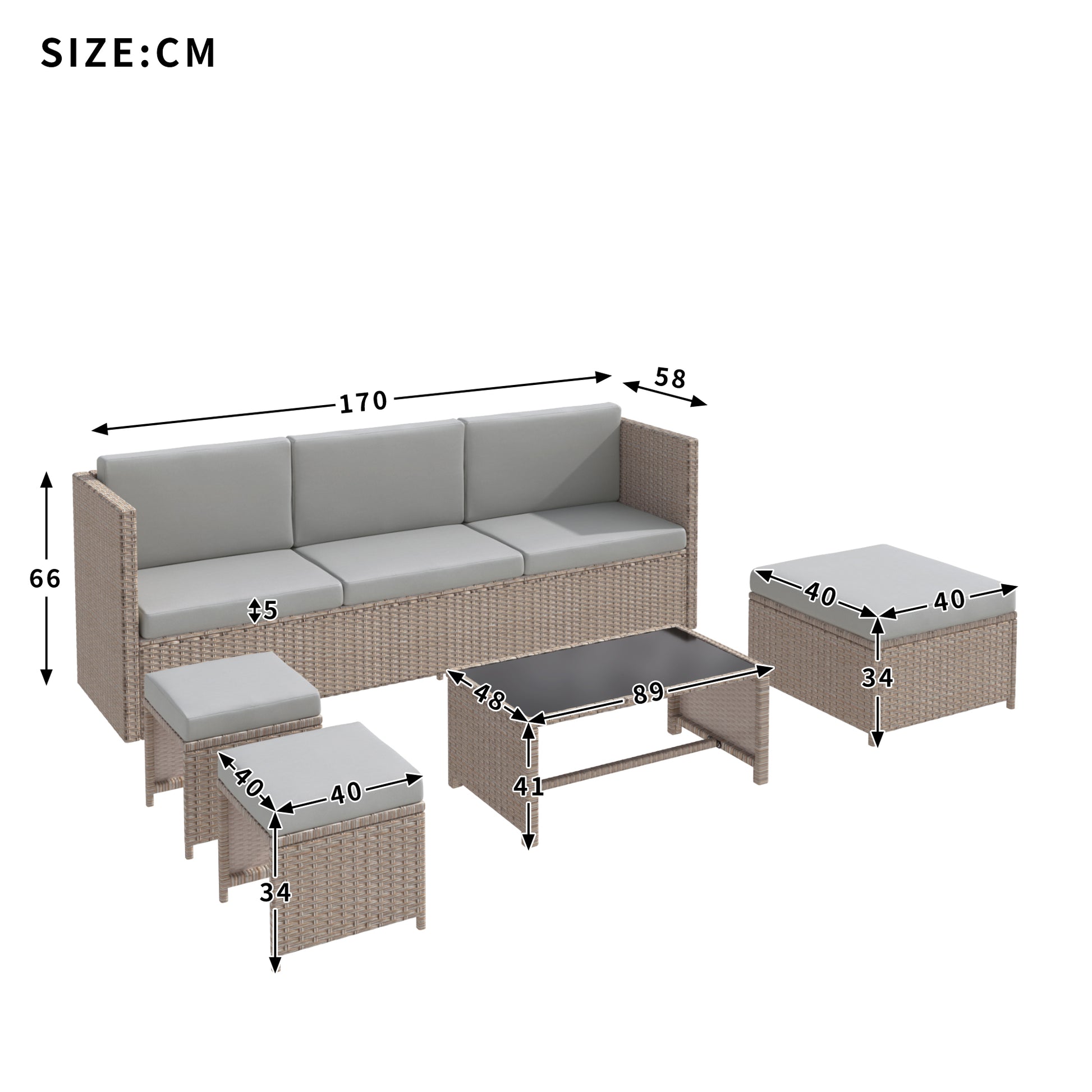 Garden Lounge Set 4-6 Seater - Patio Sofa - Khaki