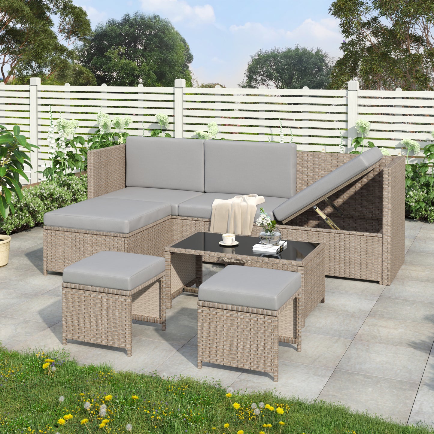 Garden Lounge Set 4-6 Seater - Patio Sofa - Khaki