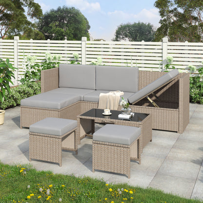 Garden Lounge Set 4-6 Seater - Patio Sofa - Khaki