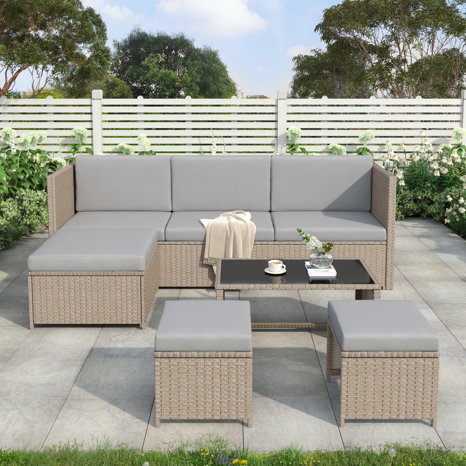 Garden Lounge Set 4-6 Seater - Patio Sofa - Khaki