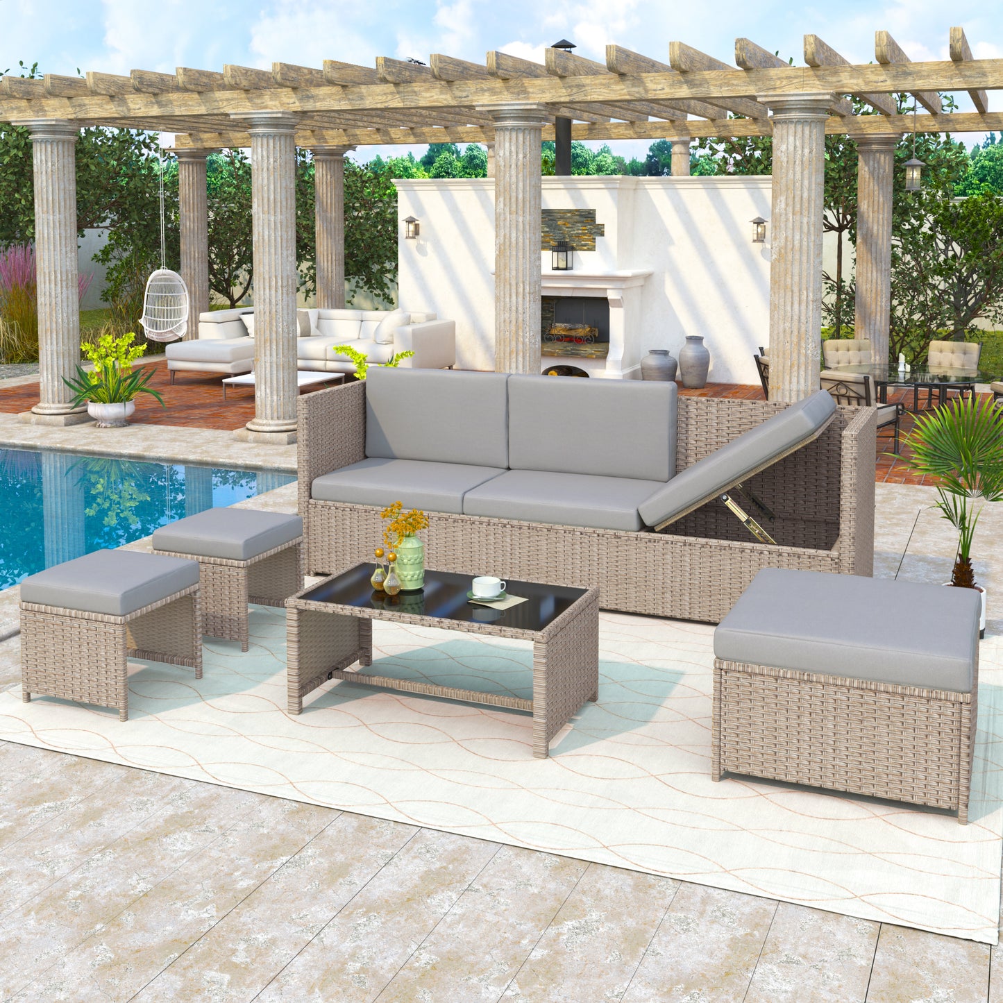 Garden Lounge Set 4-6 Seater - Patio Sofa - Khaki