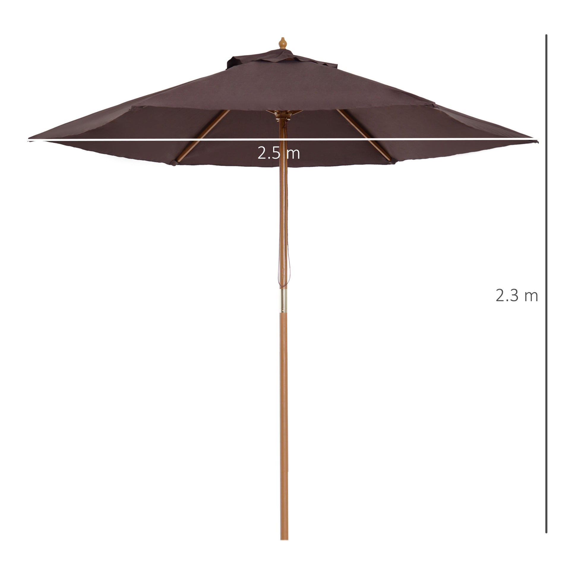 Patio Umbrella - Garden Parasol Sun Shade Patio - Outdoor Wooden Umbrella - Canopy Coffee