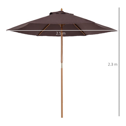 Patio Umbrella - Garden Parasol Sun Shade Patio - Outdoor Wooden Umbrella - Canopy Coffee