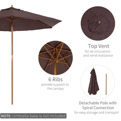 Patio Umbrella - Garden Parasol Sun Shade Patio - Outdoor Wooden Umbrella - Canopy Coffee