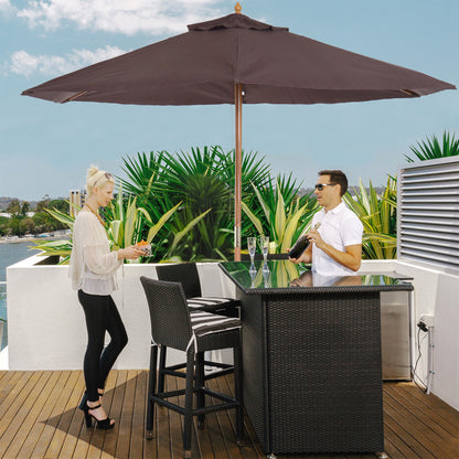 Patio Umbrella - Garden Parasol Sun Shade Patio - Outdoor Wooden Umbrella - Canopy Coffee