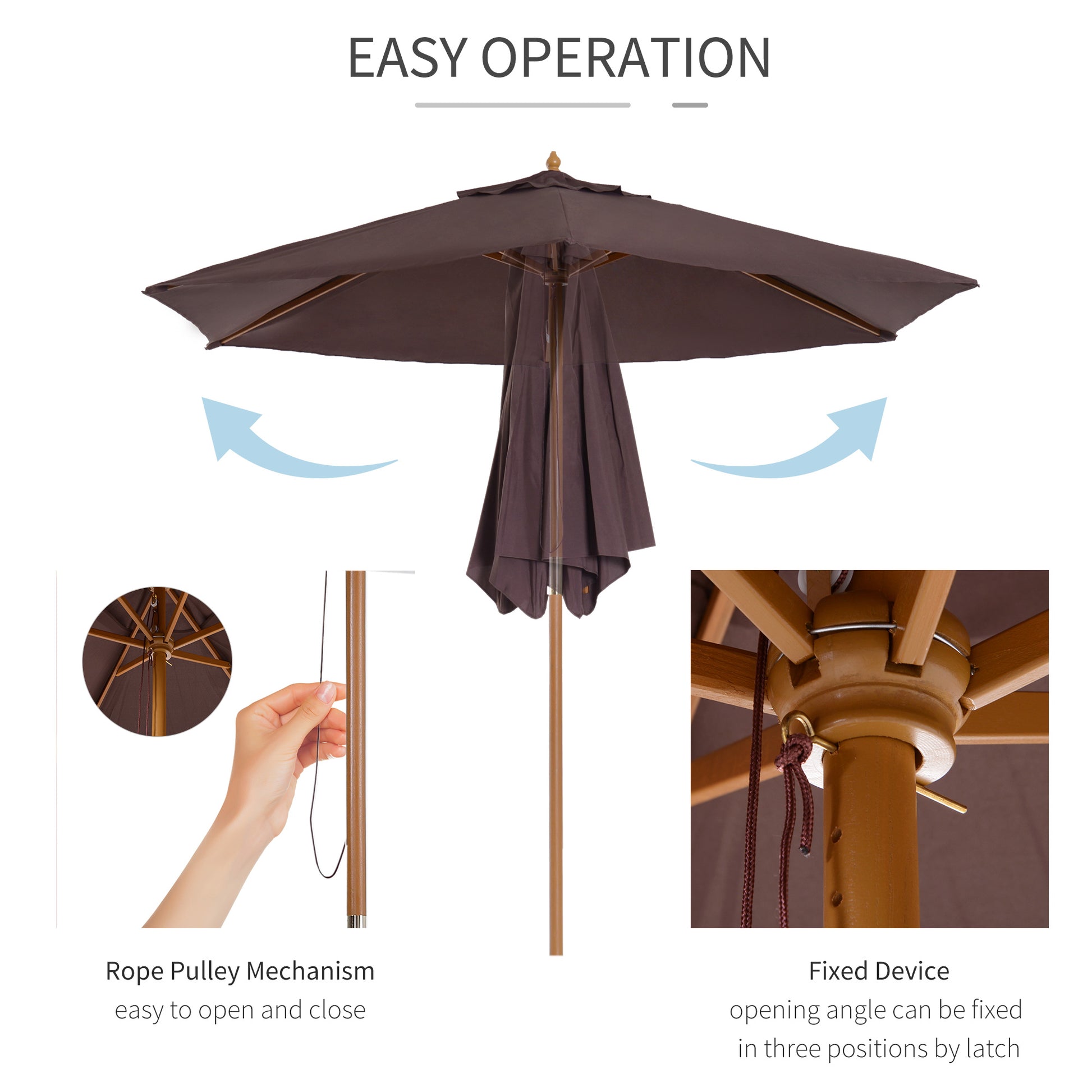 Patio Umbrella - Garden Parasol Sun Shade Patio - Outdoor Wooden Umbrella - Canopy Coffee