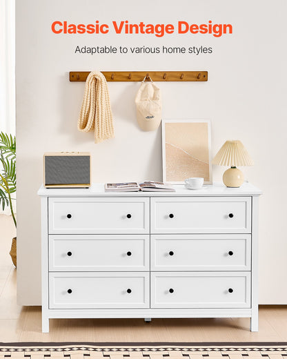 Retro Wooden Minimalist Dresser 6 Drawer - White