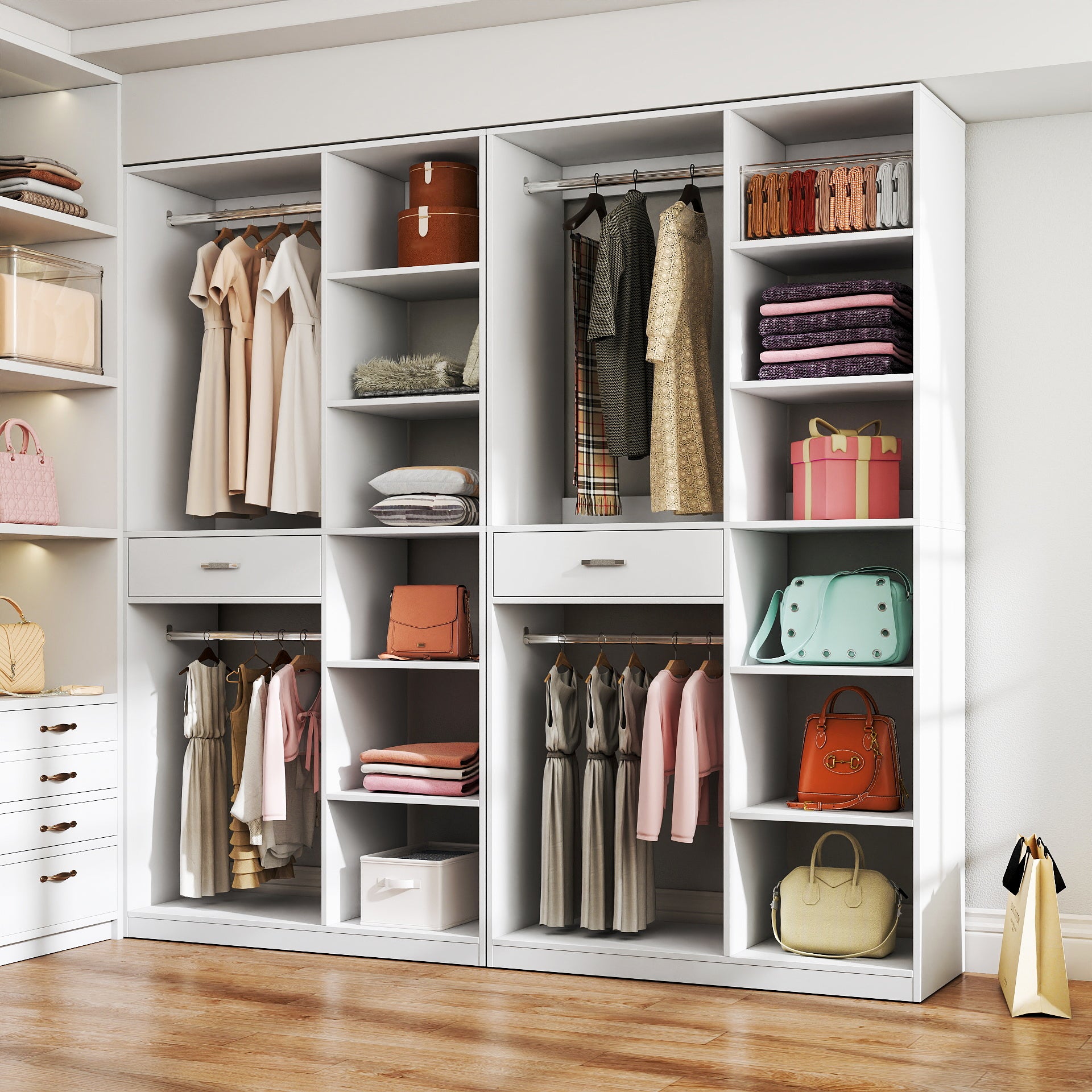 Stand-Alone Wardrobe With 6 Open Shelves For Walk-In Closet - White