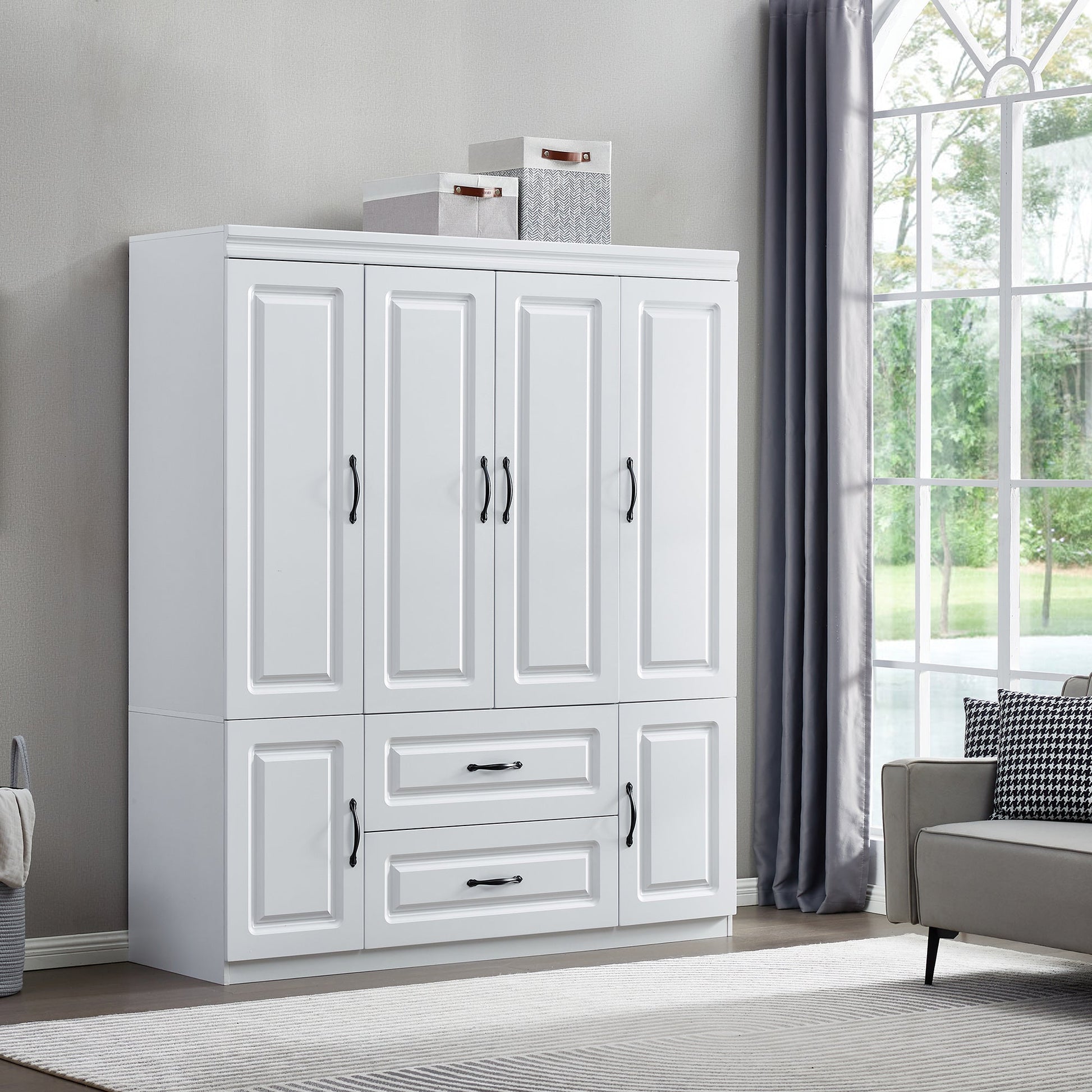White Wardrobe Closet with Shelves Freestanding Clothes Storage Cabinet