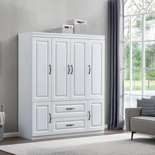 White Wardrobe Closet with Shelves Freestanding Clothes Storage Cabinet