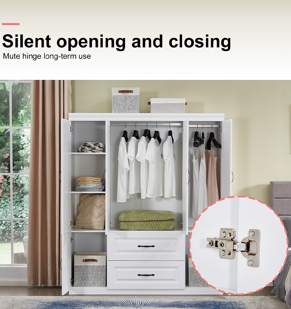 White Wardrobe Closet with Shelves Freestanding Clothes Storage Cabinet