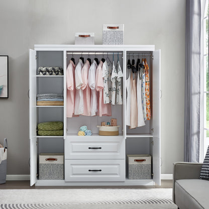 White Wardrobe Closet with Shelves Freestanding Clothes Storage Cabinet