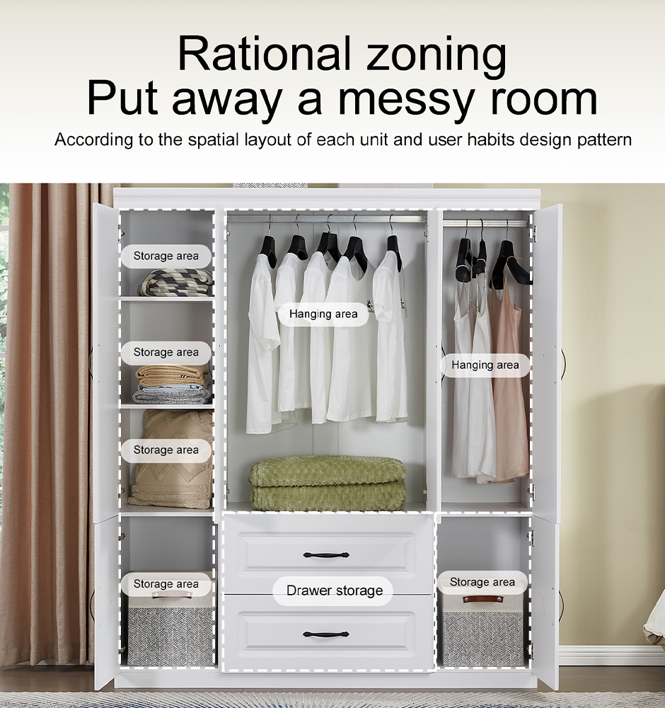 White Wardrobe Closet with Shelves Freestanding Clothes Storage Cabinet