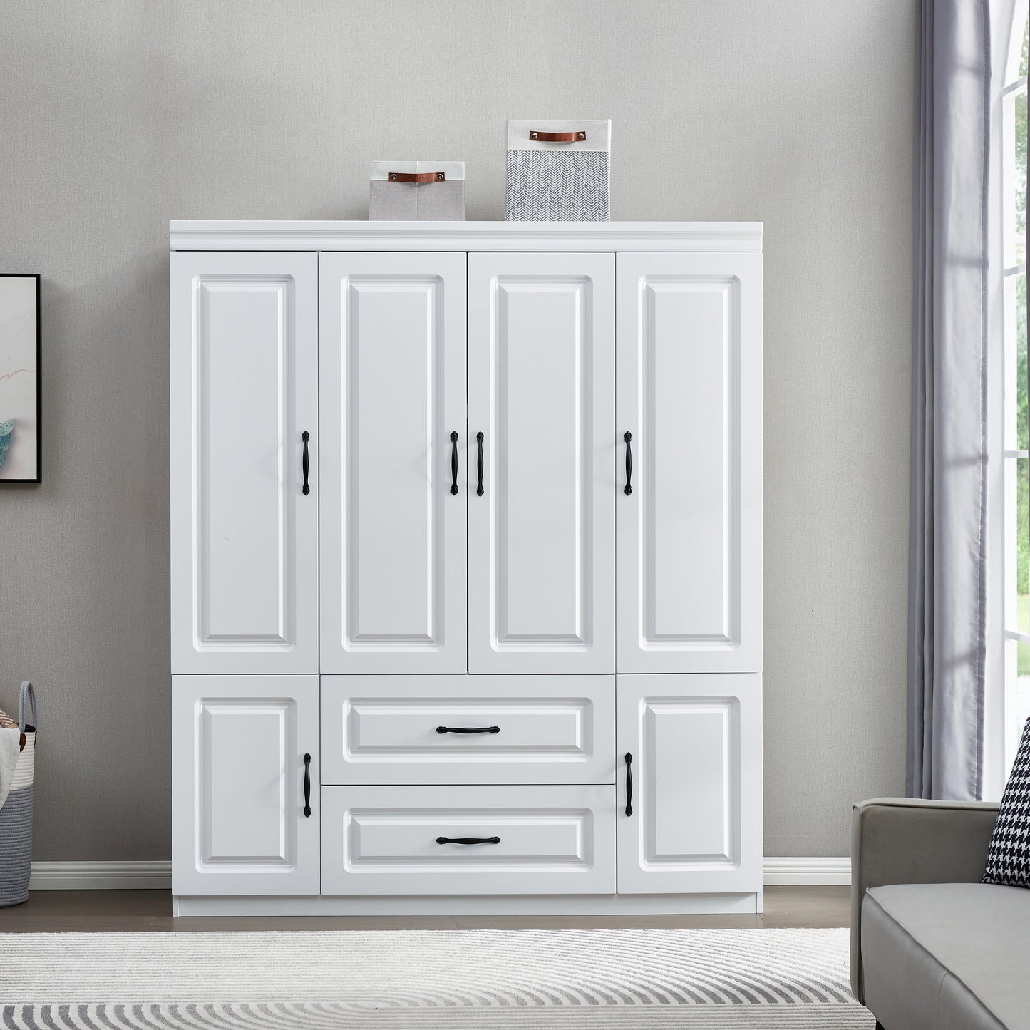 White Wardrobe Closet with Shelves Freestanding Clothes Storage Cabinet