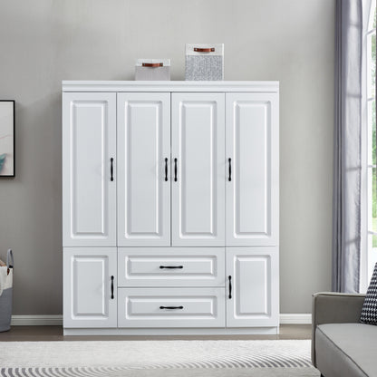 White Wardrobe Closet with Shelves Freestanding Clothes Storage Cabinet